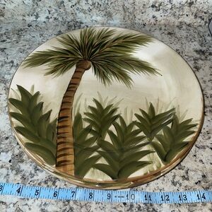 4 Tabletops Unlimited Kona Hand Painted Dinner Plate Palm Tree Design
